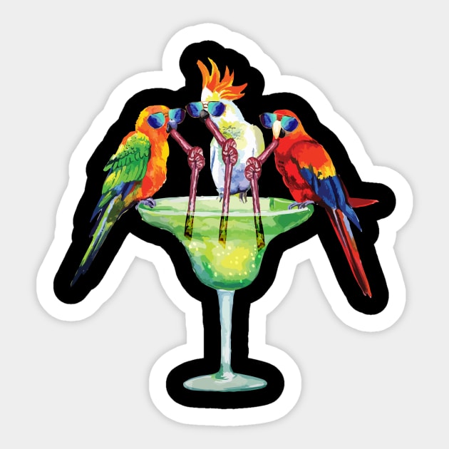 Parrots Drinking Margarita Hawaiian Vacation Birds Sticker by Zone32